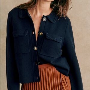sezane betty cardigan navy crochet